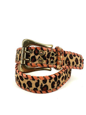 VTG Guess Leather Calf Hair Cheetah Print Belt Womens Large 90s Y2K Statement